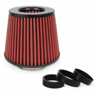 AMiO Open Luchtfilter Sport Filter met Cold Air Intake & 3 Adapters Rood - Carbon