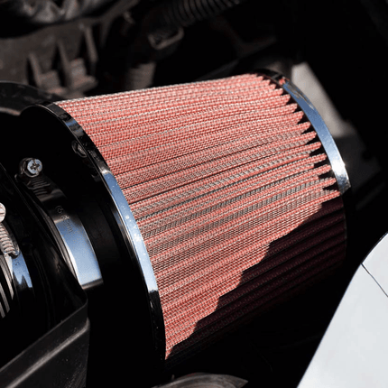 AMiO Open Luchtfilter Sport Filter met Cold Air Intake Rood - Chrome [Sportfilter Powerfilter Universeel] - VCTparts.nl