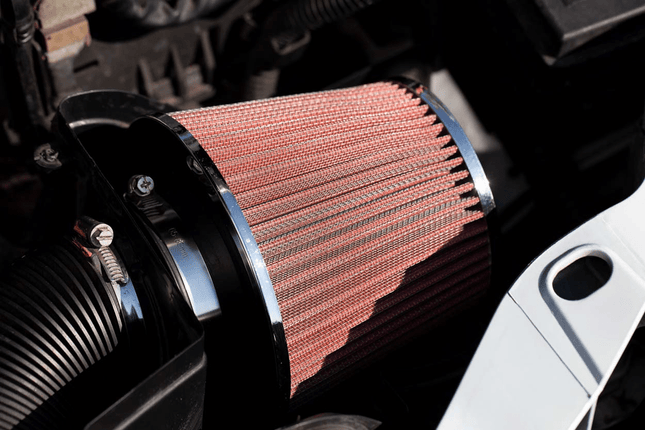 AMiO Open Luchtfilter Sport Filter met Cold Air Intake Rood - Chrome [Sportfilter Powerfilter Universeel] - VCTparts.nl