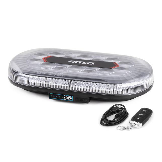 AMiO Oranje LED Batterij Zwaailicht Noodverlichting met Afstandsbediening en Dubbele Magneet 12/24V Oplaadbaar - VCTparts.nl