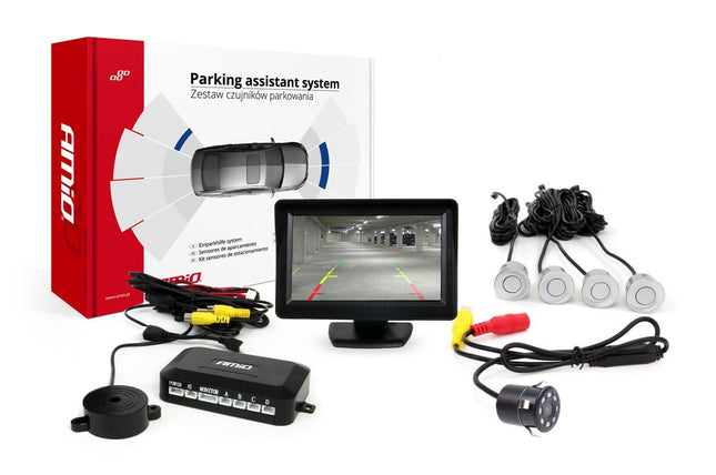 AMiO AMiO Parkeerhulpsysteem TFT01 4 3 inch LCD Beeldscherm - HD307IR Camera 4 Sensoren Zilver AMiO 1