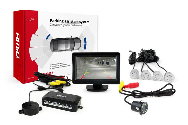 AMiO AMiO Parkeerhulpsysteem TFT01 4 3 inch LCD Beeldscherm - HD315 LED Camera 4 Sensoren Zilver AMiO 4