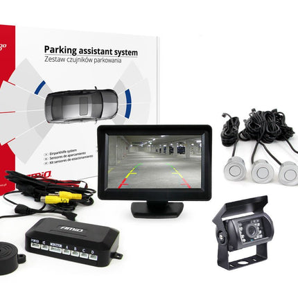 AMiO AMiO Parkeerhulpsysteem TFT01 4 3 inch LCD Beeldscherm HD501IR Camera 4 Sensoren Zilver AMiO 1