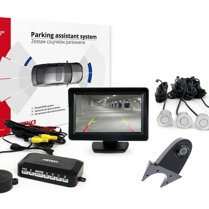 AMiO AMiO Parkeerhulpsysteem TFT01 4,3 inch LCD Beeldscherm - HD502IR Camera en 4 Zilveren Sensoren AMiO 1