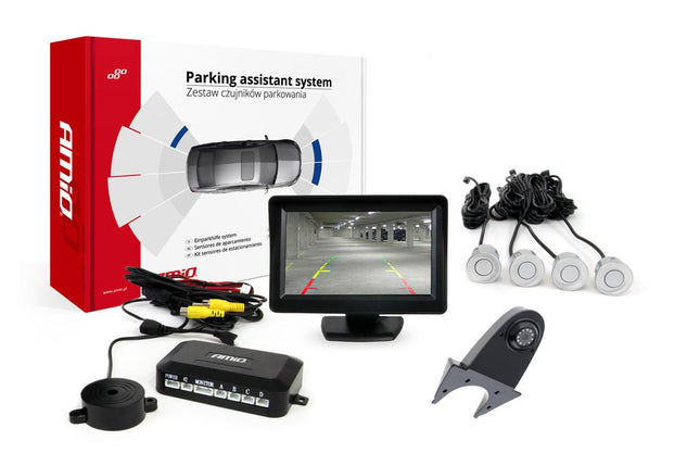 AMiO AMiO Parkeerhulpsysteem TFT01 4,3 inch LCD Beeldscherm - HD502IR Camera en 4 Zilveren Sensoren AMiO 1