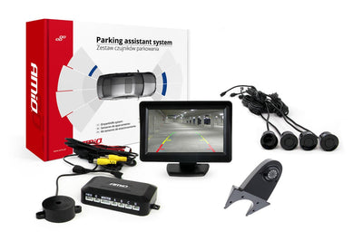 AMiO Parkeerhulpsysteem TFT01 4,3 inch LCD Beeldscherm - HD502IR Camera en 4 Zwarte Sensoren