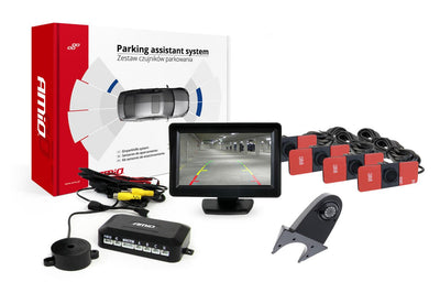 AMiO Parkeerhulpsysteem TFT01 4,3 inch LCD Beeldscherm - HD502IR Camera en 4 Zwarte Sensoren Binnenmontage