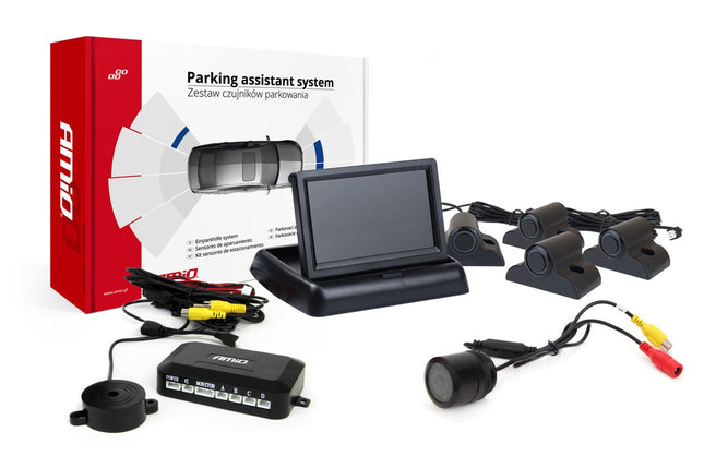 AMiO AMiO Parkeerhulpsysteem TFT02 4,3 inch LCD Beeldscherm - CAM301 IR 28mm Camera 4 Zwarte Sensoren Truck AMiO 1