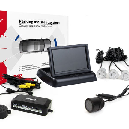AMiO AMiO Parkeerhulpsysteem TFT02 4,3 inch LCD Beeldscherm - CAM301 IR 28mm Camera en 4 Zilveren Sensoren voor Auto AMiO 1