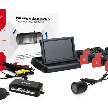 AMiO AMiO Parkeerhulpsysteem TFT02 4,3 inch LCD Beeldscherm - CAM301 IR Camera 4 Zwarte Sensoren Binnenmontage Auto Parkeerhulp AMiO 1
