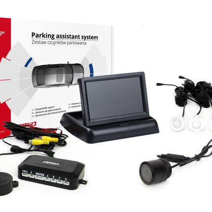 AMiO AMiO Parkeerhulpsysteem TFT02 4,3 inch LCD Beeldscherm - CAM301 IR Camera en 4 Witte Sensoren AMiO 1