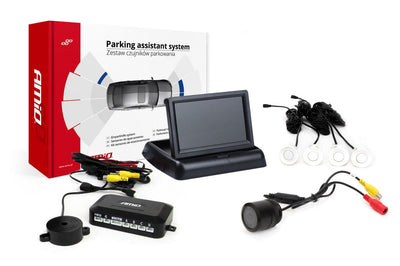 AMiO Parkeerhulpsysteem TFT02 4,3 inch LCD Beeldscherm - CAM301 IR Camera en 4 Witte Sensoren