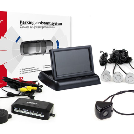 AMiO AMiO Parkeerhulpsysteem TFT02 4,3 inch LCD Beeldscherm - CAM310 Camera 4 Zilveren Parkeersensoren 22mm Auto Achteruitrijhulp AMiO 1
