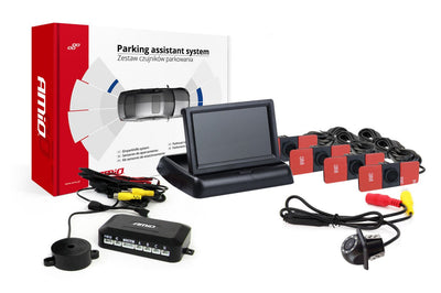 AMiO Parkeerhulpsysteem TFT02 4,3 inch LCD Beeldscherm - HD305LED Camera 4 Zwarte Sensoren Binnenmontage Auto
