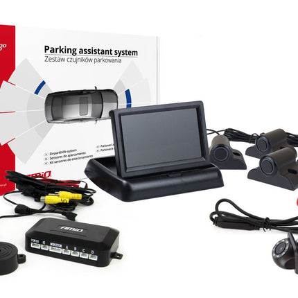 AMiO AMiO Parkeerhulpsysteem TFT02 4,3 inch LCD Beeldscherm - HD305LED Camera en 4 Zwarte Sensoren voor Truck en Grote Voertuigen AMiO 1