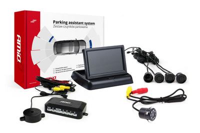 AMiO Parkeerhulpsysteem TFT02 4,3 inch LCD Beeldscherm - HD307IR Camera en 4 Zwarte Sensoren voor Auto