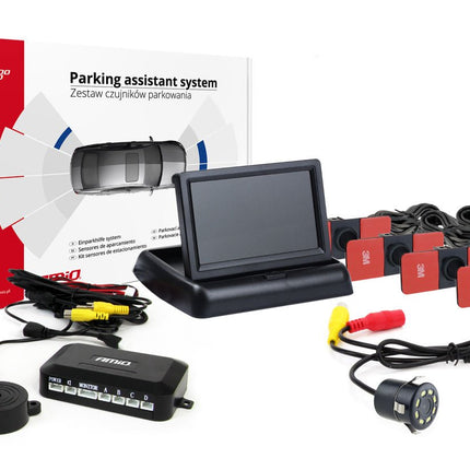 AMiO AMiO Parkeerhulpsysteem TFT02 4,3 inch LCD Beeldscherm - HD308LED Camera 4 Zwarte Sensoren Binnenmontage Auto AMiO 1