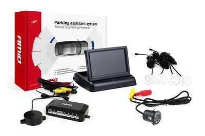 AMiO Parkeerhulpsysteem TFT02 4,3 inch LCD Beeldscherm - HD308LED Camera en 4 Witte Sensoren