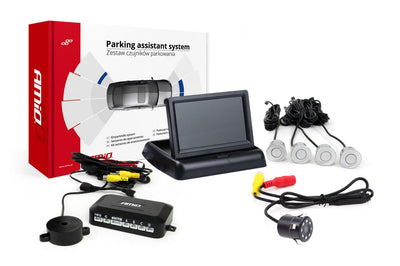 AMiO Parkeerhulpsysteem TFT02 4,3 inch LCD Beeldscherm - HD308LED Camera en 4 Zilveren Sensoren voor Auto