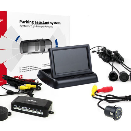 AMiO AMiO Parkeerhulpsysteem TFT02 4,3 inch LCD Beeldscherm - HD308LED Camera en 4 Zwarte Sensoren voor Auto AMiO 1