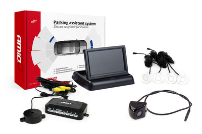AMiO Parkeerhulpsysteem TFT02 4,3 inch LCD Beeldscherm - HD310 LED Camera en 4 Witte Sensoren