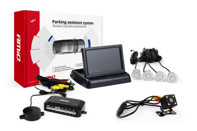 AMiO Parkeerhulpsysteem TFT02 4,3 inch LCD Beeldscherm - HD315LED Camera 4 Zilveren Sensoren Auto