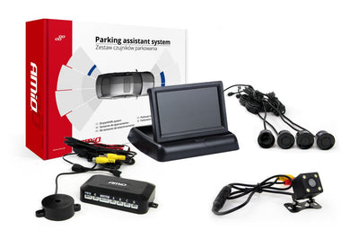 AMiO Parkeerhulpsysteem TFT02 4,3 inch LCD Beeldscherm - HD315LED Camera 4 Zwarte Ultrasone Sensoren Auto Parkeerhulp
