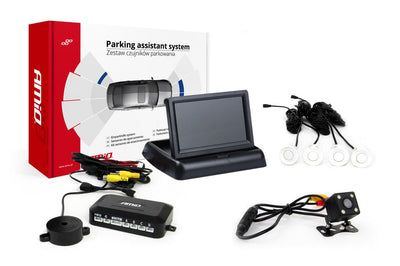AMiO Parkeerhulpsysteem TFT02 4,3 inch LCD Beeldscherm - HD315LED Camera en 4 Witte Sensoren
