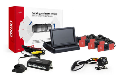 AMiO Parkeerhulpsysteem TFT02 4,3 inch LCD Beeldscherm - HD315LED Camera en 4 Zwarte Sensoren Binnenmontage voor Auto
