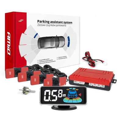 AMiO Parkeersensor Parkeerhulpsysteem met 4 Plak Sensoren & Pieper Schermpje Zwart