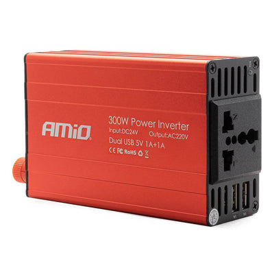 AMiO Power Inverter 24V/230V 300W/600W 2xUSB PI04 - Draagbare Auto Spanningsomvormer