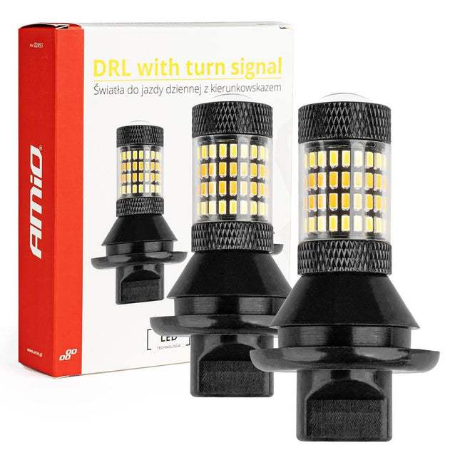 AMiO AMiO DRL 2in1 LED Dagrijverlichting Met Richtingaanwijzer - PY21W BAU15S Lampen Set Wit Oranje Canbus 12V AMiO 1