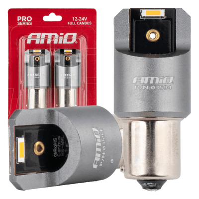 AMiO PY21W BAU15s LED 12V-24V 2x1860 SMD Oranje Canbus [Knipperlicht - Richtingaanwijzer] (2 stuks)