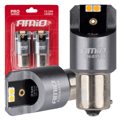 AMiO PY21W BAU15s LED 12V-24V 4x3030 SMD Oranje Canbus [Knipperlicht - Richtingaanwijzer] (2 stuks)