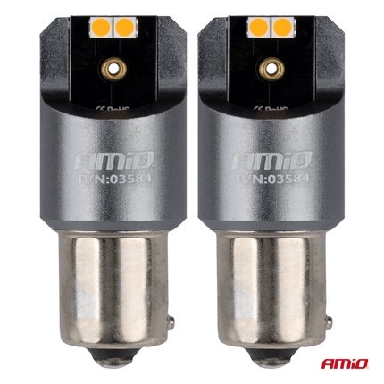 AMiO AMiO PY21W BAU15s LED 12V - 24V 4x3030 SMD Oranje Canbus [Knipperlicht - Richtingaanwijzer] (2 stuks) AMiO 4