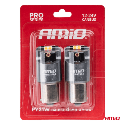 AMiO AMiO PY21W BAU15s LED 12V - 24V 4x3030 SMD Oranje Canbus [Knipperlicht - Richtingaanwijzer] (2 stuks) AMiO 2