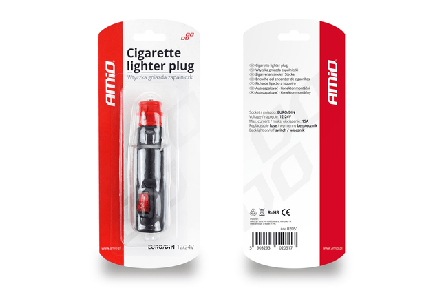 AMiO Sigarettenaanstekerplug Autostekker met Schakelaar 12/24V EURO/DIN Universeel - VCTparts.nl