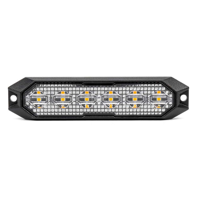 AMiO Stroboscoop Zwaailicht Slanke Amber Grill Mount Flitslicht 6x3W LED R65 R10 12/24V IP6K9K Oranje - VCTparts.nl