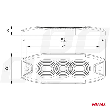 AMiO AMiO Stroboscoop Zwaailicht Slanke Amber Grillmontage Flitslamp 3x3W LED R65 R10 12/24V IP67 Oranje AMiO 3