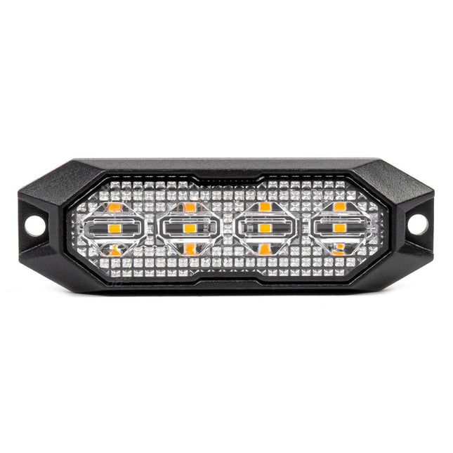 AMiO Stroboscoop Zwaailicht Slanke Amberkleurige Grillmontage Flitslamp 4x3W LED R65 R10 12/24V IP6K9K Oranje - VCTparts.nl