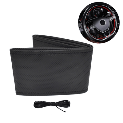 AMiO Stuurwiel Kunstleer Bekleding Hoes met Naald en Draad 38-39cm Zwart