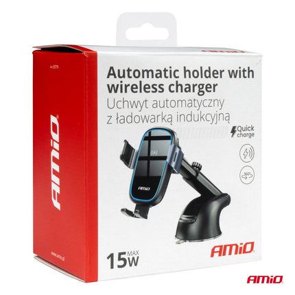 AMiO AMiO Suction Mount Telefoonhouder met 15W Draadloze Oplader - Verstelbare Arm en Herbruikbare Zuignap Zwart AMiO 2