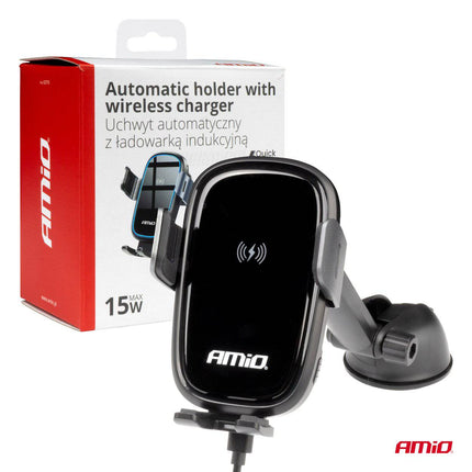 AMiO AMiO Suction Mount Telefoonhouder met 15W Draadloze Oplader - Verstelbare Arm en Herbruikbare Zuignap Zwart AMiO 3