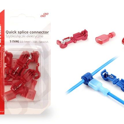 AMiO T - Type Snelsluitende Connector (05 - 1mm) 10A Blisterverpakking Rood (5 sets) - VCTparts.nl