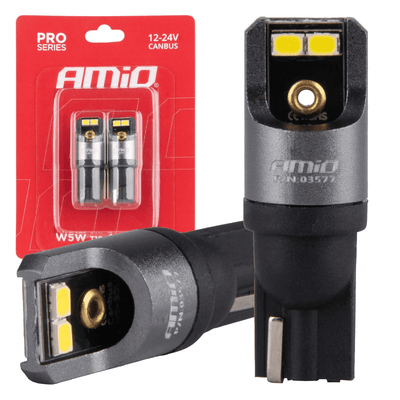 AMiO T10 W5W LED 12V-24V 4x2016 SMD Wit Canbus [Interieurverlichting - Dagrijverlichting] (2 stuks)