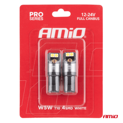 AMiO AMiO T10 W5W LED 12V - 24V 4x3030 SMD Wit Canbus [Interieurverlichting - Dagrijverlichting] (2 stuks) AMiO 2