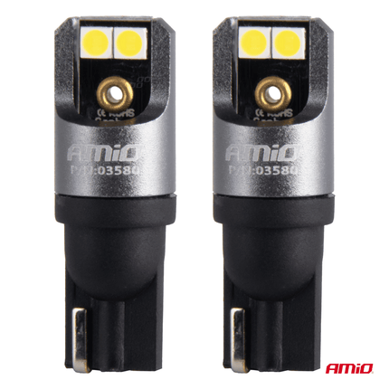 AMiO AMiO T10 W5W LED 12V - 24V 4x3030 SMD Wit Canbus [Interieurverlichting - Dagrijverlichting] (2 stuks) AMiO 4