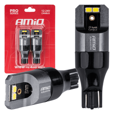 AMiO T15 W16W LED 12V-24V 4x2016 SMD Wit Canbus [Koplamp -Dagrijverlichting] (2 stuks)