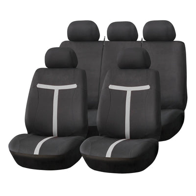 AMiO Universal Car Seat Cover Set SC-06 – 9-delige Stoelhoezen voor Voor- en Achterstoelen, Zwart en Grijs, Airbagveilig en Slijtvast