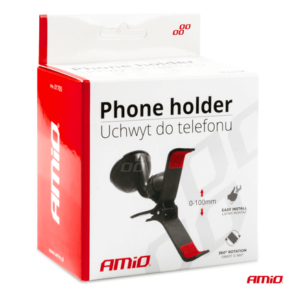 AMiO AMiO Universele Dashboard/Raam Telefoon Houder Klem (360 graden) met Zuignap Zwart AMiO 2